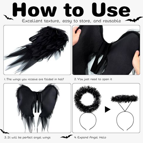 Angel Wings and Halo Headband for Women Girls - White Chiffon Fairy Wings ، Alegant Cortume Accessories for Halloween Christmas Party Cosplay in Kuwait