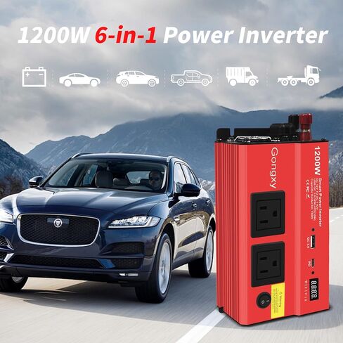 kutterters 1200w العاكس - 12 فولت DC إلى 110 فولت AC مع منفذ AC Outlets USB Type -C ، محول طاقة السيارات للشاحنة/المنزل/المركبات/المحمول رحلة in Kuwait