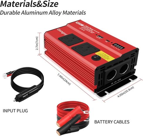 kutterters 1200w العاكس - 12 فولت DC إلى 110 فولت AC مع منفذ AC Outlets USB Type -C ، محول طاقة السيارات للشاحنة/المنزل/المركبات/المحمول رحلة in Kuwait