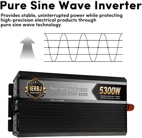 IERBJ 2300W Power Inverter, DC 12V to AC 110V, 5300W Peak Power, LED Display, Pure Sine Wave,2 Cooling Fan,for Vehicles,Car,RV,Truck,Ship in Saudi Arabia