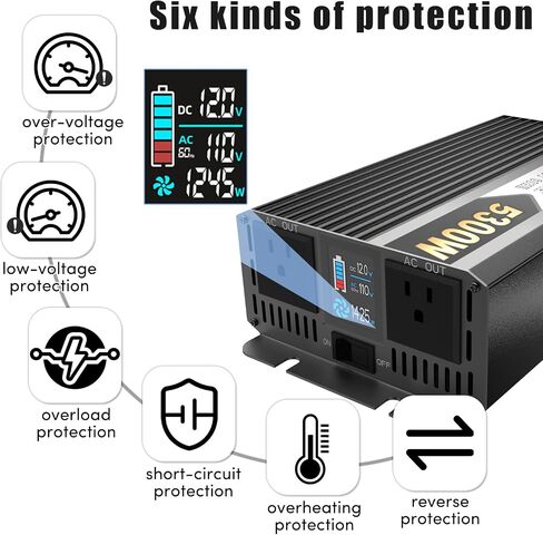 IERBJ 2300W Power Inverter, DC 12V to AC 110V, 5300W Peak Power, LED Display, Pure Sine Wave,2 Cooling Fan,for Vehicles,Car,RV,Truck,Ship in Saudi Arabia