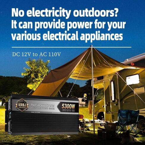 IERBJ 2300W Power Inverter, DC 12V to AC 110V, 5300W Peak Power, LED Display, Pure Sine Wave,2 Cooling Fan,for Vehicles,Car,RV,Truck,Ship in Saudi Arabia