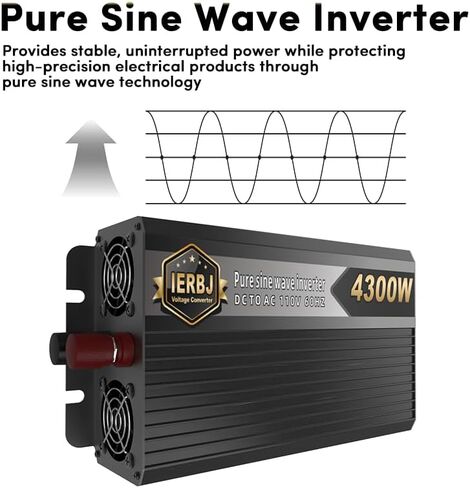 IERBJ 2000W Bower Inverter ، DC 12V إلى AC 110V ، 4300W PEAK POWER ، عرض LED ، موجة جيبية نقية ، مروحة تبريد 2 ، للسيارات ، RV ، شاحنة ، سفينة in Saudi Arabia