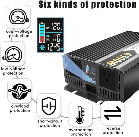 IERBJ 2000W Bower Inverter ، DC 12V إلى AC 110V ، 4300W PEAK POWER ، عرض LED ، موجة جيبية نقية ، مروحة تبريد 2 ، للسيارات ، RV ، شاحنة ، سفينة in Saudi Arabia