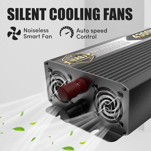 IERBJ 2000W Bower Inverter ، DC 12V إلى AC 110V ، 4300W PEAK POWER ، عرض LED ، موجة جيبية نقية ، مروحة تبريد 2 ، للسيارات ، RV ، شاحنة ، سفينة in Saudi Arabia