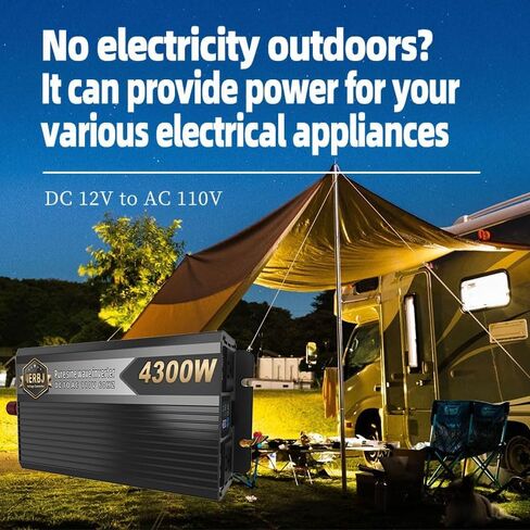 IERBJ 2000W Bower Inverter ، DC 12V إلى AC 110V ، 4300W PEAK POWER ، عرض LED ، موجة جيبية نقية ، مروحة تبريد 2 ، للسيارات ، RV ، شاحنة ، سفينة in Saudi Arabia