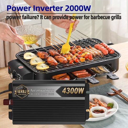 IERBJ 2000W Bower Inverter ، DC 12V إلى AC 110V ، 4300W PEAK POWER ، عرض LED ، موجة جيبية نقية ، مروحة تبريد 2 ، للسيارات ، RV ، شاحنة ، سفينة in Saudi Arabia