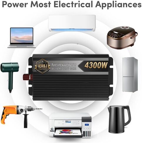 IERBJ 2000W Bower Inverter ، DC 12V إلى AC 110V ، 4300W PEAK POWER ، عرض LED ، موجة جيبية نقية ، مروحة تبريد 2 ، للسيارات ، RV ، شاحنة ، سفينة in Saudi Arabia