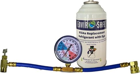 Enviro-Safe R134a استبدال المبرد | 1 علبة (6 أوقية) مع مقياس صمام ثقب مجموعة لإعادة شحن التيار المتردد (مع مقياس) in Saudi Arabia