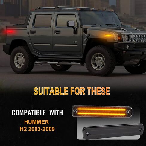 مصابيح العلامة الجانبية المقدمة الأمامية والخلفية لهاممر H2 2003-2009 العدسة المدخنة 2ROWs عوارض LED مصابيح العوامل العاكسة الجانبية ، واتجه إلى إشارة Sidemarker 4 PCs in Kuwait