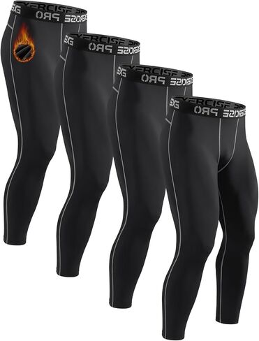 4 Pack Men's Thermal Compression Pants (Fleece-Lined)(Moisture-Wicking) Athletic Leggings Winter Gear Baselayer in Kuwait