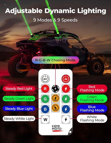 KEMIMOTO Whipless LED Whip Lights with 9 Chase & Flash Light Modes, Compatible with Polaris RZR Ranger Can-Am Maverick X3 Defender CFmoto, Fit 1.5''-2'' Roll Cage, Alien Lights for SXS in Saudi Arabia