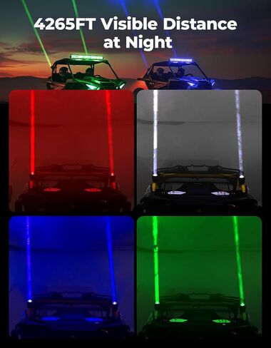 KEMIMOTO Whipless LED Whip Lights with 9 Chase & Flash Light Modes, Compatible with Polaris RZR Ranger Can-Am Maverick X3 Defender CFmoto, Fit 1.5''-2'' Roll Cage, Alien Lights for SXS in Saudi Arabia