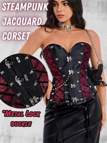 Women's Steampunk Gothic Corset, Vintage Jacquard Lace-Up Bustier with Metal Clasps in Saudi Arabia