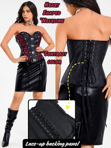 Women's Steampunk Gothic Corset, Vintage Jacquard Lace-Up Bustier with Metal Clasps in Saudi Arabia