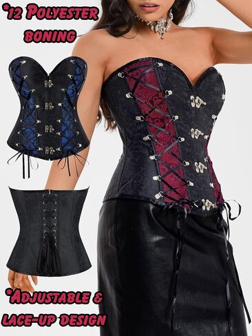 Women's Steampunk Gothic Corset, Vintage Jacquard Lace-Up Bustier with Metal Clasps in Saudi Arabia