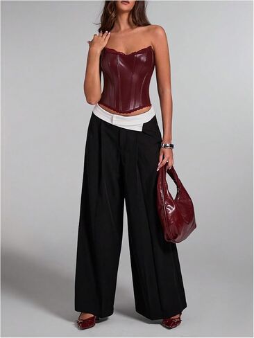 Floerns Women's Rave Vintage Leather Corset Top Lace Trim Date Date Night Party Tubs in Saudi Arabia