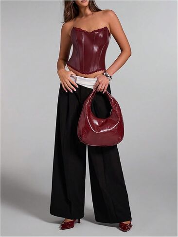 Floerns Women's Rave Vintage Leather Corset Top Lace Trim Date Date Night Party Tubs in Saudi Arabia