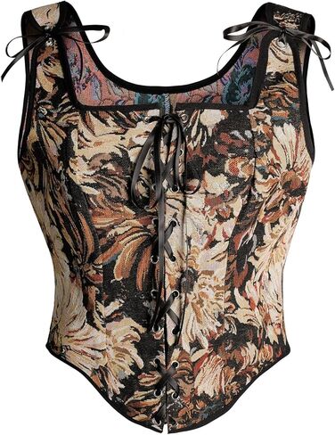 Womens Renaissance Corset Vintage Lace Up Bustier Tops Floral Overbust Corset With Zipper in Kuwait