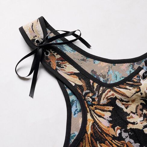 Womens Renaissance Corset Vintage Lace Up Bustier Tops Floral Overbust Corset With Zipper in Kuwait