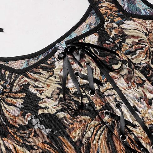 Womens Renaissance Corset Vintage Lace Up Bustier Tops Floral Overbust Corset With Zipper in Kuwait