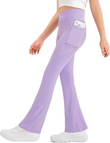 Haloumoning Girl's Flare Leggings Kids High Waisted V Crossover Yoga Pants Bell Bottoms with Pockets 5-14Y in Saudi Arabia