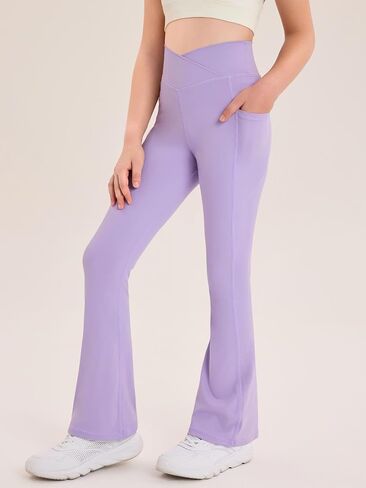 Haloumoning Girl's Flare Leggings Kids High Waisted V Crossover Yoga Pants Bell Bottoms with Pockets 5-14Y in Saudi Arabia