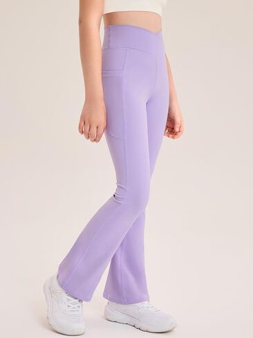 Haloumoning Girl's Flare Leggings Kids High Waisted V Crossover Yoga Pants Bell Bottoms with Pockets 5-14Y in Saudi Arabia