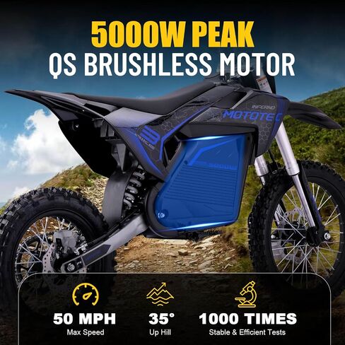 Kooz 72V Pro 5000W دراجة الأوساخ الكهربائية للبالغين ، HP117E دراجة كهربائية مع بطارية ليثيوم 30AH ، وسرعة قصوى 50 ميلاً في الساعة 40 ميل ، و Brakes Hydraulic Mountain على الطرق الوعرة على الطرق الوعرة. in Kuwait