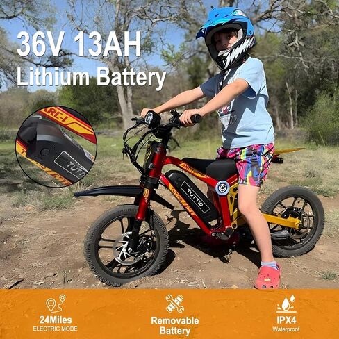 Tuttio ARC-I 750W دراجة الأوساخ الكهربائية للأطفال 5-8 ، 36V 13AH دراجة نارية كهربائية تصل إلى 22 ميل في الساعة و 25 ميلًا ، و 5 سرعات للدراجة الكهربائية ، 16 "إطارات على الطرق الوعرة in Saudi Arabia