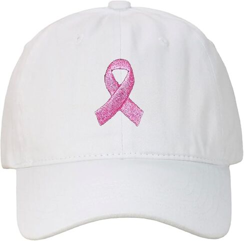 Breast Cancer Awareness Baseball Cap, White Cotton with Pink Ribbon Embroidery, Adjustable Support Hat in Saudi Arabia