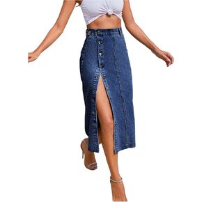 WDIRARA Women's Asymmetrical Denim Midi Skirt Button Down High Waisted Jean Skirt in Saudi Arabia