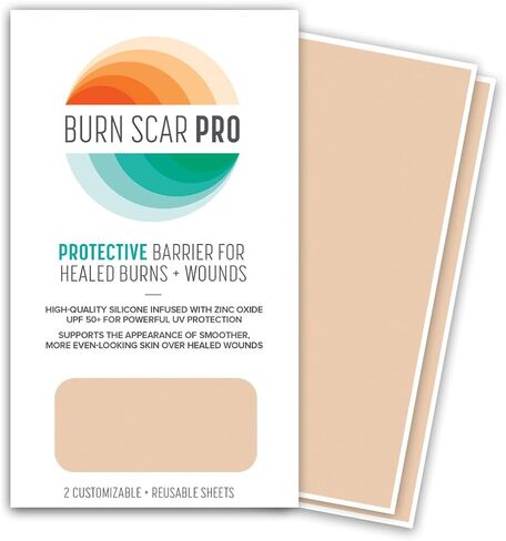Burn Scar Pro™ Silicone Scar Sheets with Sunscreen – Fade Burn Scars, Keloids, and Scars from Surgery – Reusable Patches for Skin Burns, Facial Scars, and Healed Wounds – 6" x 3.5" (2 Sheets) in Saudi Arabia