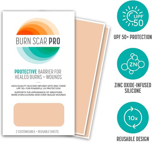 Burn Scar Pro™ Silicone Scar Sheets with Sunscreen – Fade Burn Scars, Keloids, and Scars from Surgery – Reusable Patches for Skin Burns, Facial Scars, and Healed Wounds – 6" x 3.5" (2 Sheets) in Saudi Arabia
