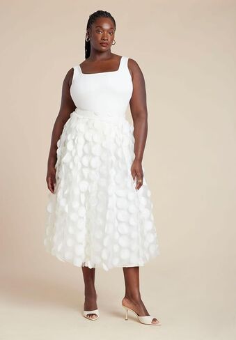 ELOQUII Women's Plus Size Dimensional Dot Full Skirt in Saudi Arabia