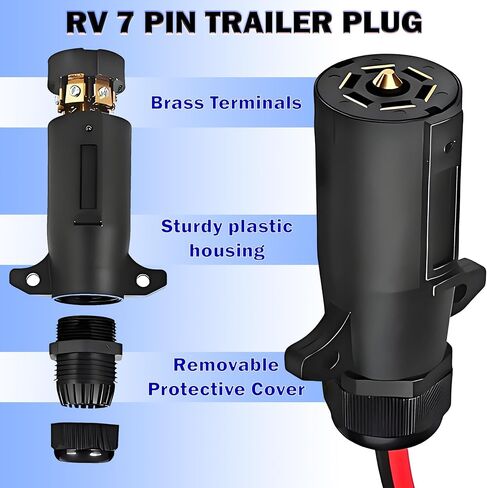 7 Pin Power Interface,7 Blades Connected to 2 Pin SAE Interface,10AWG 1ft,7 Pin Circular RV-Style Trailer Plug Connection Cable,Suitable for Campers,Trucks,Air Compressors,Portable Coolers in Kuwait