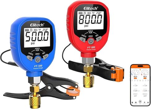 Elitech Digital AC Gauge Set HVAC Gauges APP Monitoring with Temperature Clamps 1/8'' NPT, PT-500&PT-800 in Kuwait