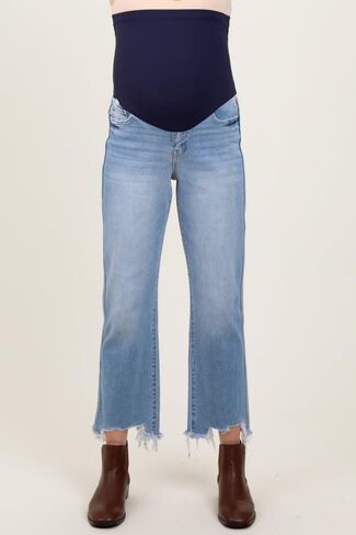 PinkBlush Light Distressed Hem Cropped Straight Leg Jeans in Saudi Arabia