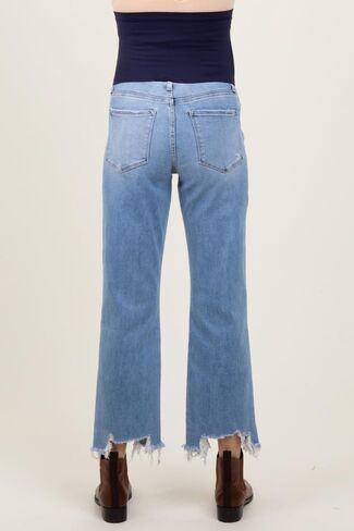 PinkBlush Light Distressed Hem Cropped Straight Leg Jeans in Saudi Arabia