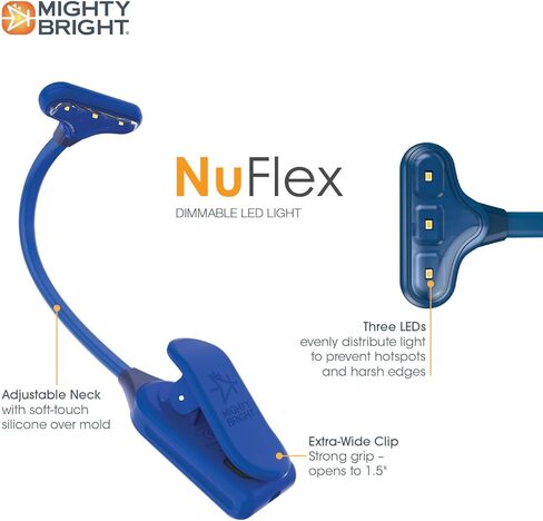 Mighty Bright The Original NuFlex Book Light, Warm Eye Care LEDs, Flexible, Durable, Dimmable, Clip-On Light, for Kids, Reading, Bookworms, Read in Bed, Batteries or Micro USB (Midnight Blue) in Kuwait