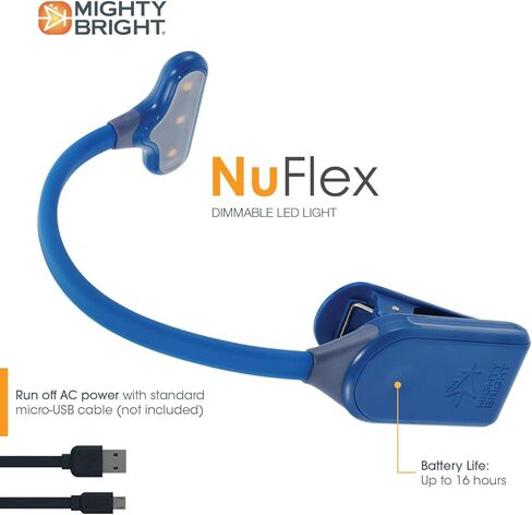 Mighty Bright The Original NuFlex Book Light, Warm Eye Care LEDs, Flexible, Durable, Dimmable, Clip-On Light, for Kids, Reading, Bookworms, Read in Bed, Batteries or Micro USB (Midnight Blue) in Kuwait