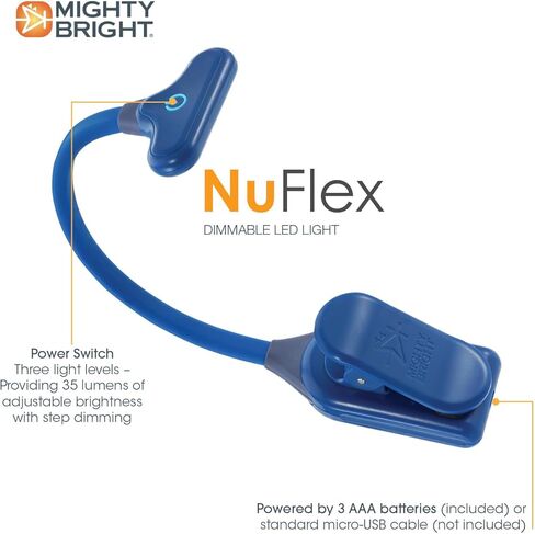 Mighty Bright The Original NuFlex Book Light, Warm Eye Care LEDs, Flexible, Durable, Dimmable, Clip-On Light, for Kids, Reading, Bookworms, Read in Bed, Batteries or Micro USB (Midnight Blue) in Kuwait