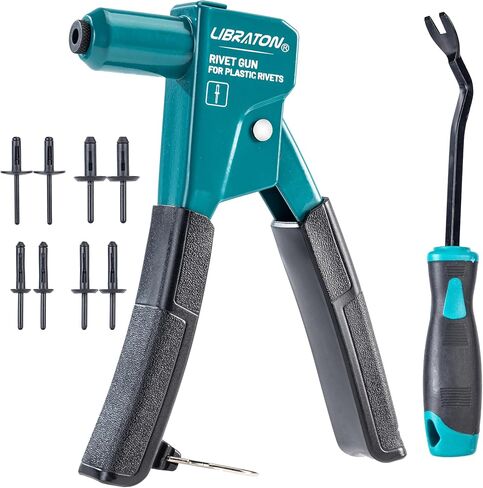 LIBRATON Plastic Rivet Gun Kit, 90 Degree Angle Hand Riveter with 40 Nylon Rivets (4 Sizes), Universal Nosepiece for Automotive/Electronics, Ergonomic & 50% Lighter Force in Saudi Arabia