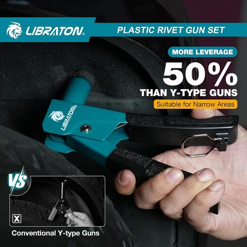 LIBRATON Plastic Rivet Gun Kit, 90 Degree Angle Hand Riveter with 40 Nylon Rivets (4 Sizes), Universal Nosepiece for Automotive/Electronics, Ergonomic & 50% Lighter Force in Saudi Arabia