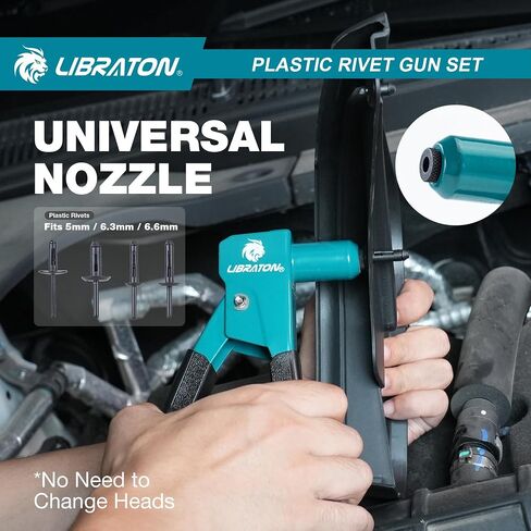 LIBRATON Plastic Rivet Gun Kit, 90 Degree Angle Hand Riveter with 40 Nylon Rivets (4 Sizes), Universal Nosepiece for Automotive/Electronics, Ergonomic & 50% Lighter Force in Saudi Arabia