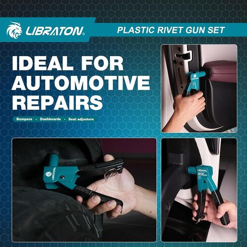 LIBRATON Plastic Rivet Gun Kit, 90 Degree Angle Hand Riveter with 40 Nylon Rivets (4 Sizes), Universal Nosepiece for Automotive/Electronics, Ergonomic & 50% Lighter Force in Saudi Arabia
