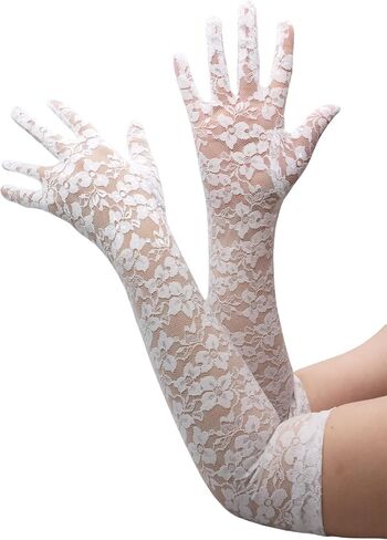 قفازات حفلات الشاي الأوبرا Athx Lace للنساء 19 "طول الأزهار الأزهار الزفاف حفل زفاف حفلة موسيقية طويلة القفازات ملحقات الأزياء in Kuwait