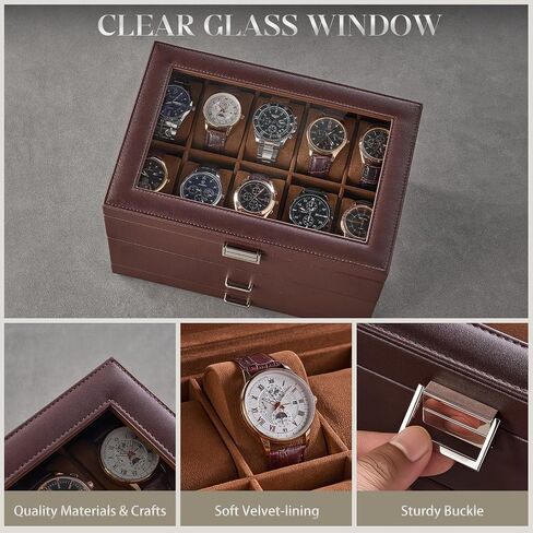 Procase 20 Slot Watch Box للرجال ، علبة عرض مراقبة من 3 طبقات مع غطاء زجاجي ، حامل مشاهدة مع درج ، منظم تخزين المجوهر in Saudi Arabia