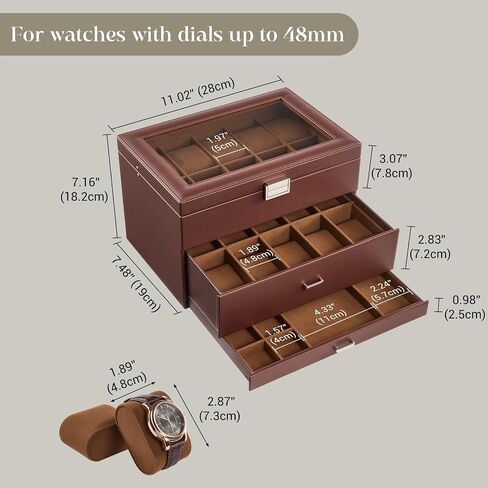 Procase 20 Slot Watch Box للرجال ، علبة عرض مراقبة من 3 طبقات مع غطاء زجاجي ، حامل مشاهدة مع درج ، منظم تخزين المجوهر in Saudi Arabia