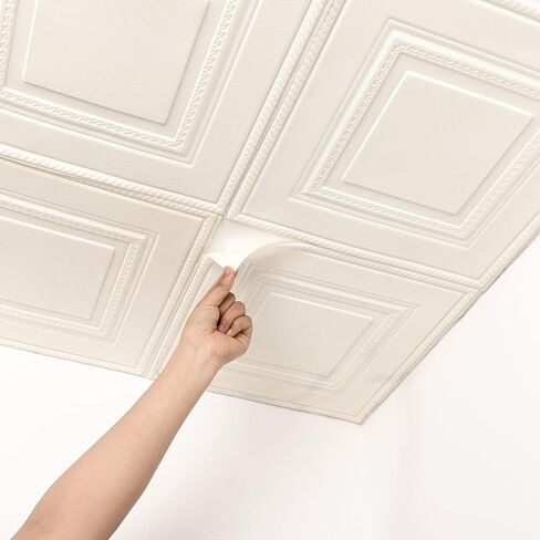 32 PCS Covered 42 Sq.Ft, Ceiling Tiles, Ceiling Tiles Peel and Stick, Self-Adhesive 3D Wall Panels Foam, Easy Intallation and Waterproof for Ceil and Wall Decor, White Modern Simple Square Pattern in Saudi Arabia